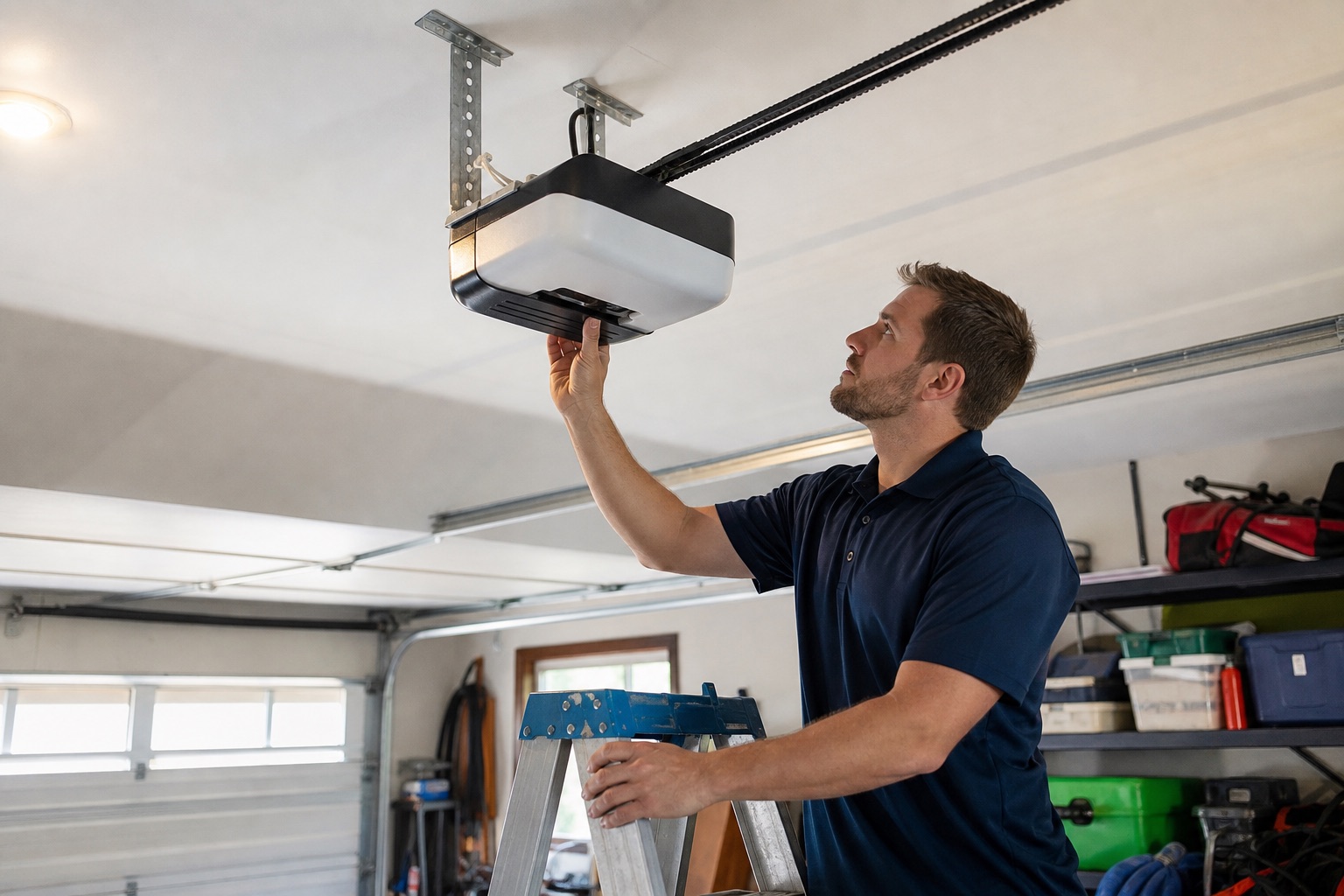 Ceiling-mounted residential garage door opener